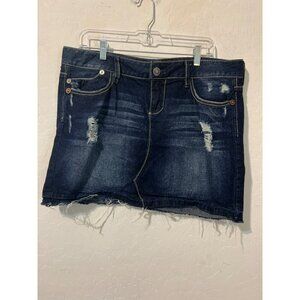 YMI Jeans Sz 14 Dark Wash Destructed Mini Skirt 5 Pocket